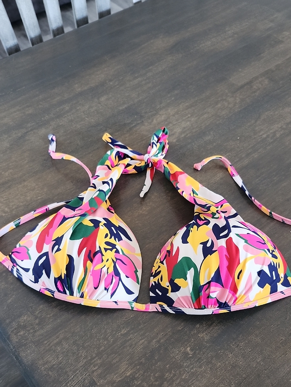 VENUS Multicolor Floral Triangle Bikini Top - Red, Green, Yellow, Pink, White